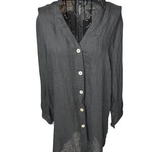 Pacific Beach Black Crinkle Gauze Swim Cover Up Tunic Shirt Medium NWT